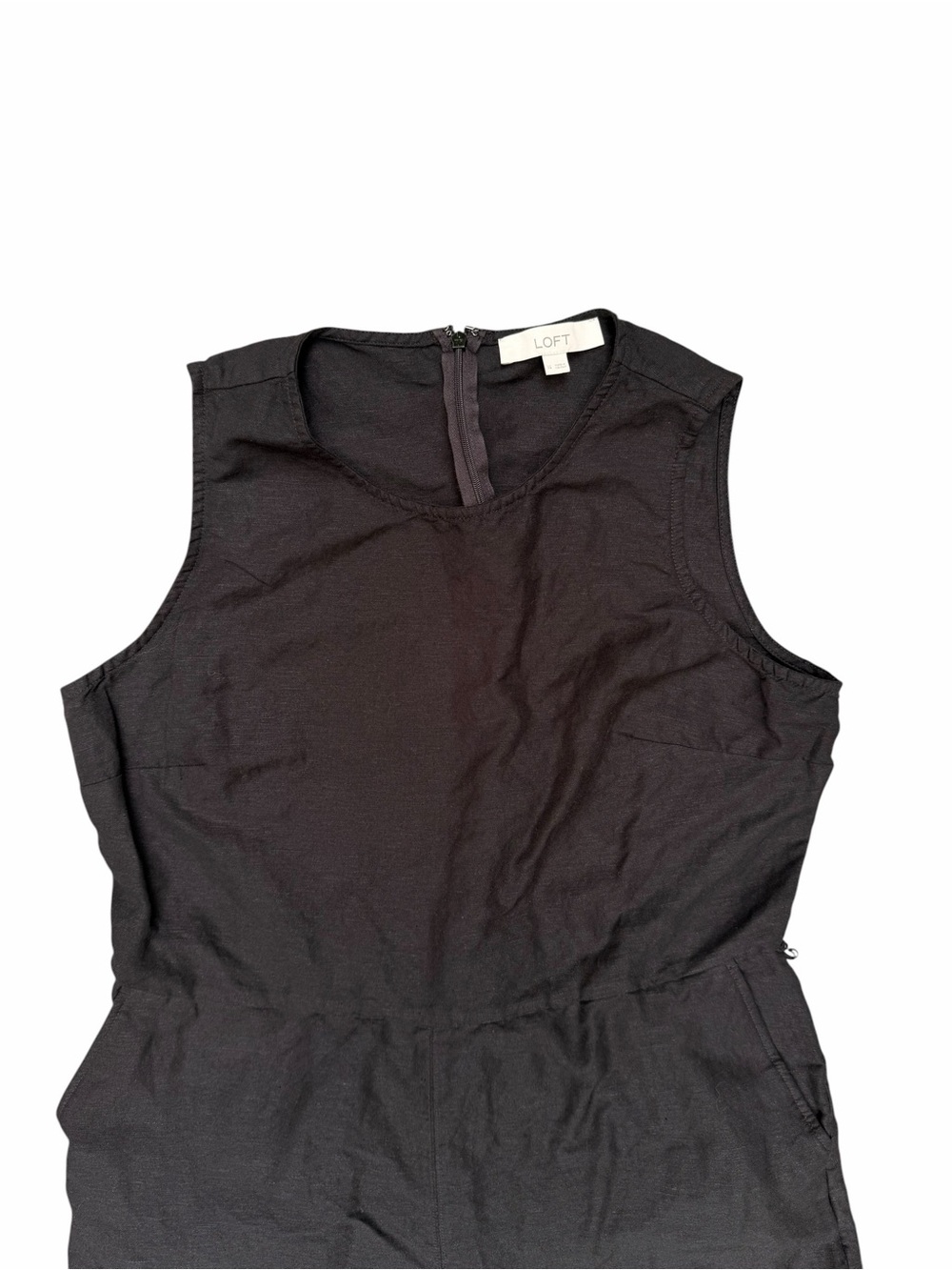 LOFT Size 14 Sleeveless Black Wide-Leg Jumpsuit with Pockets Back Zipper Linen - Picture 4 of 9